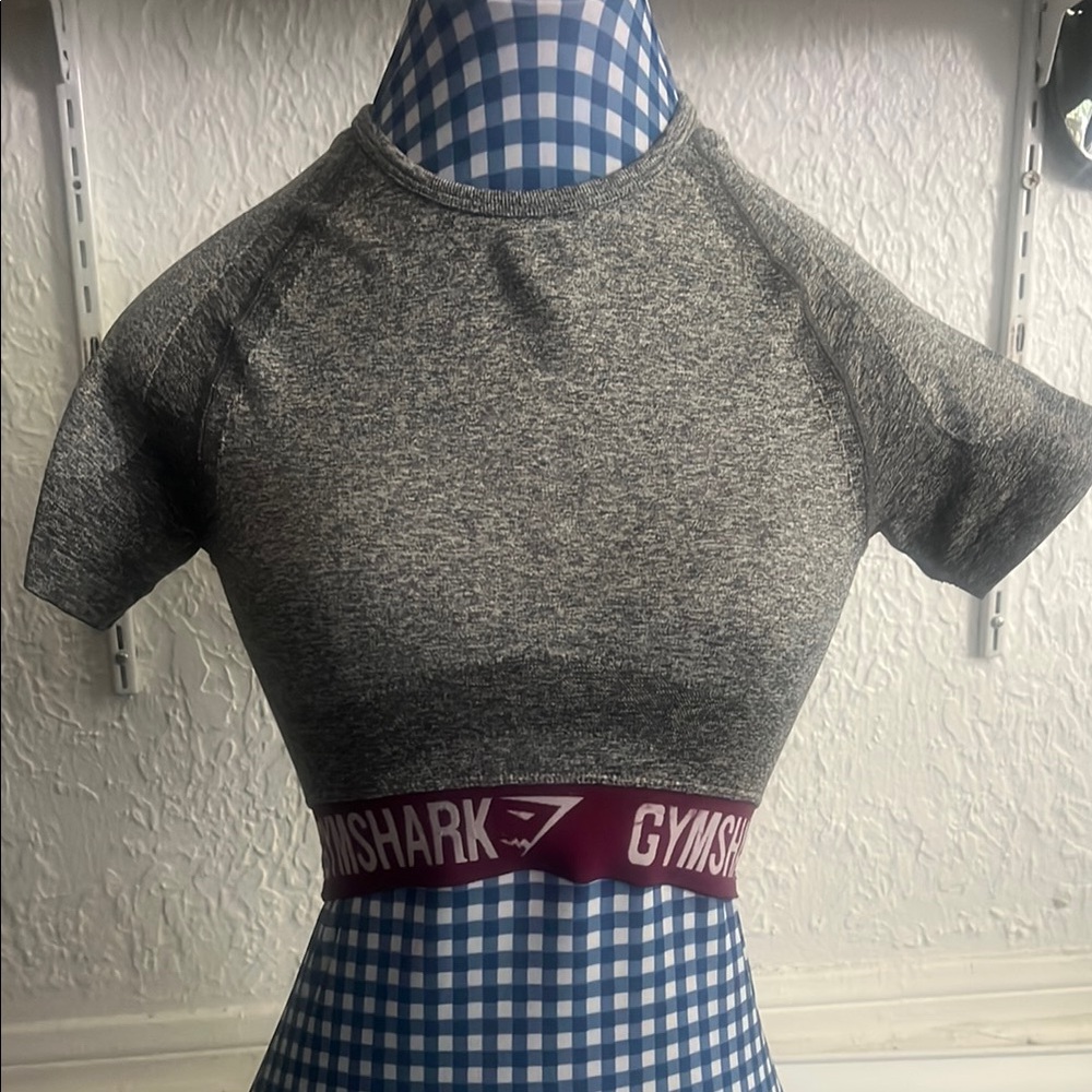 Gymshark Blue and White Crop Top Fitted Short Sleeve
